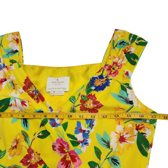 Kate Spade Womens Cathleen Silk Wrap Dress Size 6 Yellow Floral Brunch Designer - Picture 14 of 16